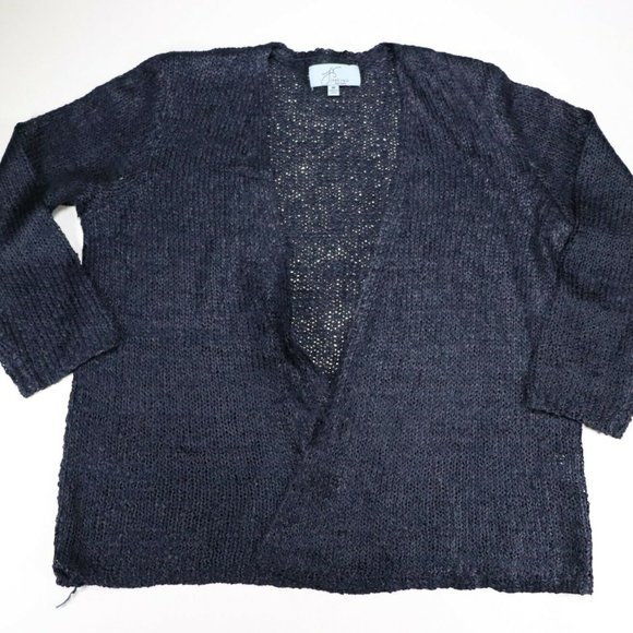 Joan Vass Sweaters - Joan Vass Women’s Navy Blue Sleeveless Open Front